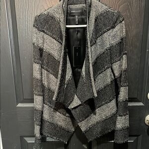 BCBG Gray and Black Striped Open Front Jacket. NWT